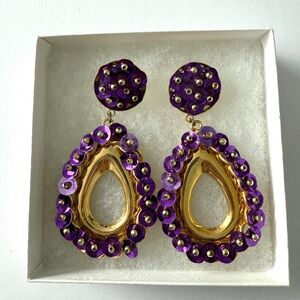 Vintage Gold & Purple Sequin Teardrop Statement Earrings